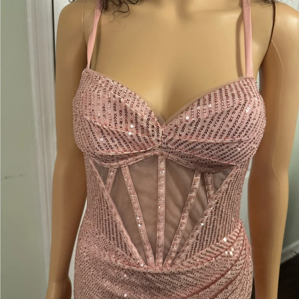 Blush Pink Sequin Prom Dress - Picture 2 of 6